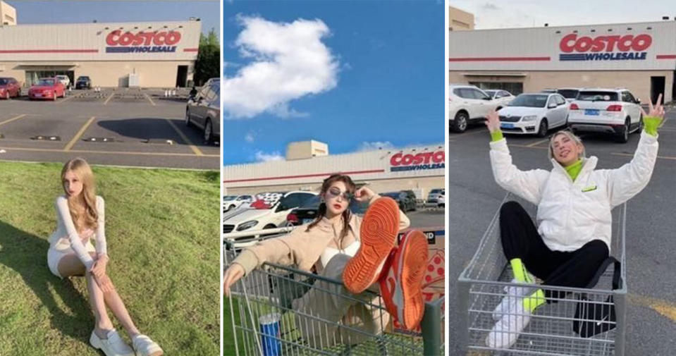 Influencers posing in front of Costco to make it look like they're in LA. Source: Twitter/ giorgiomomurder