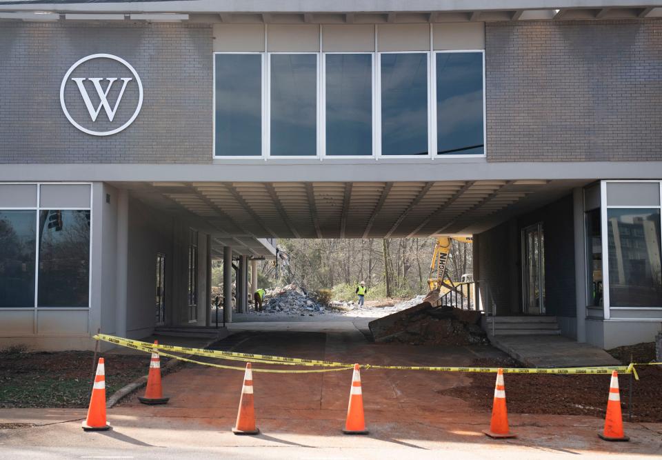 Demolition has begun on the former Wyche building at 200 E Camperdown Way in Greenville, Monday, January 31, 2022.  