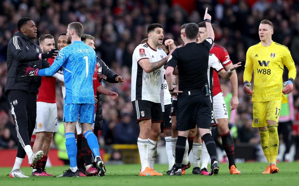 Aleksandar Mitrovic and Willian were sent off before Manchester United equalised from the resulting penalty - Getty Images/Clive Brunskill