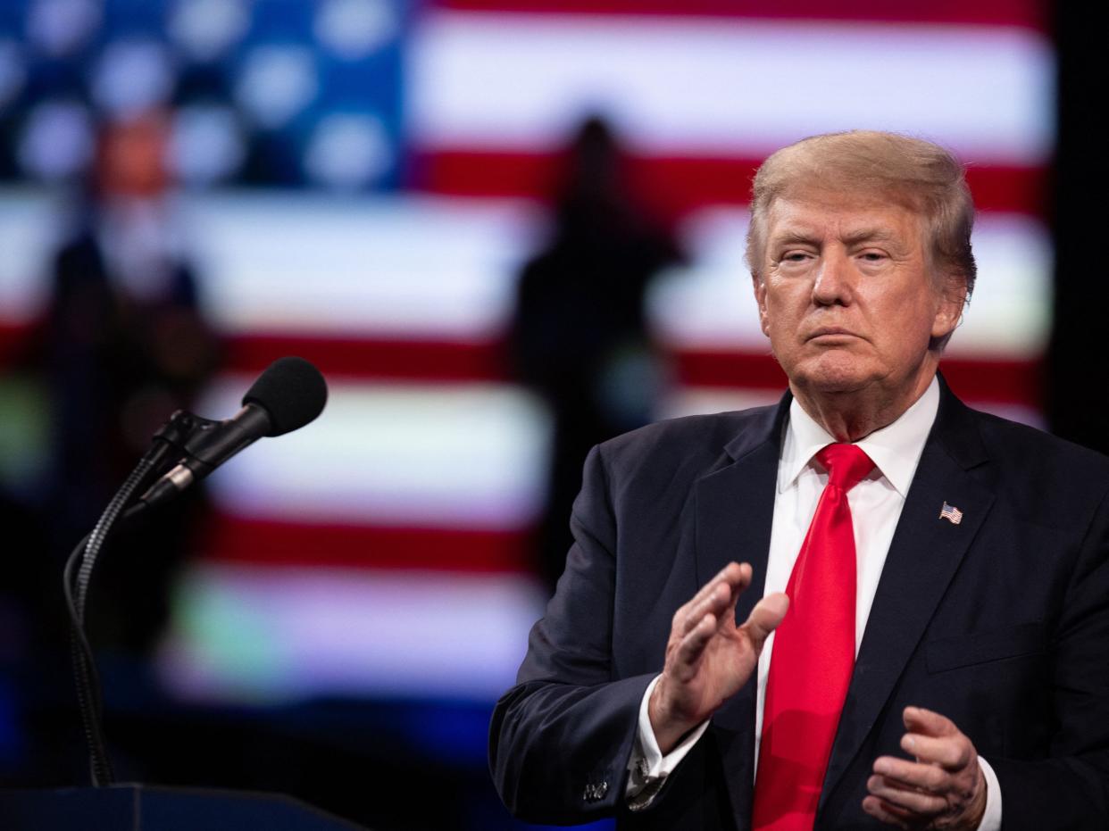 Former US President Donald Trump speaks at the Conservative Political Action Conference (CPAC) in Dallas, Texas on 11 July 2021 (AFP via Getty Images)