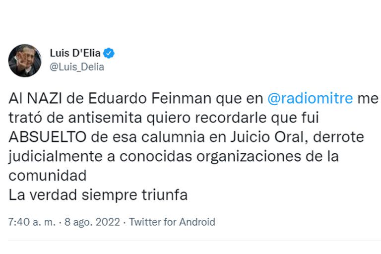 Luis D'Elia le responde a Feinmann en Twitter