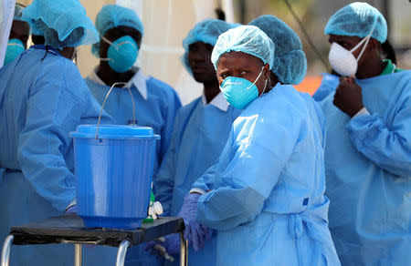 Medical staff wait to treat patients at a cholera centre set up in the aftermath of Cyclone Idai in Beira, Mozambique, March 29, 2019. REUTERS/Mike Hutchings
