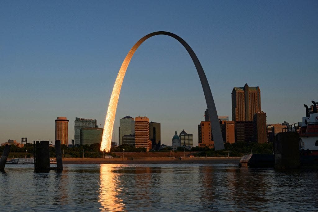 The Gateway Arch of St. Louis, Missouri, and the Mississippi River as seen from East St. Louis, Illinois, on June 27, 2022.