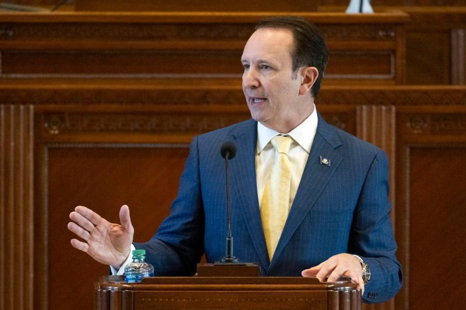 Louisiana Gov. Jeff Landry addresses members of the House and Senate on opening day of a legislative special session, Feb. 19, 2024 (AP)