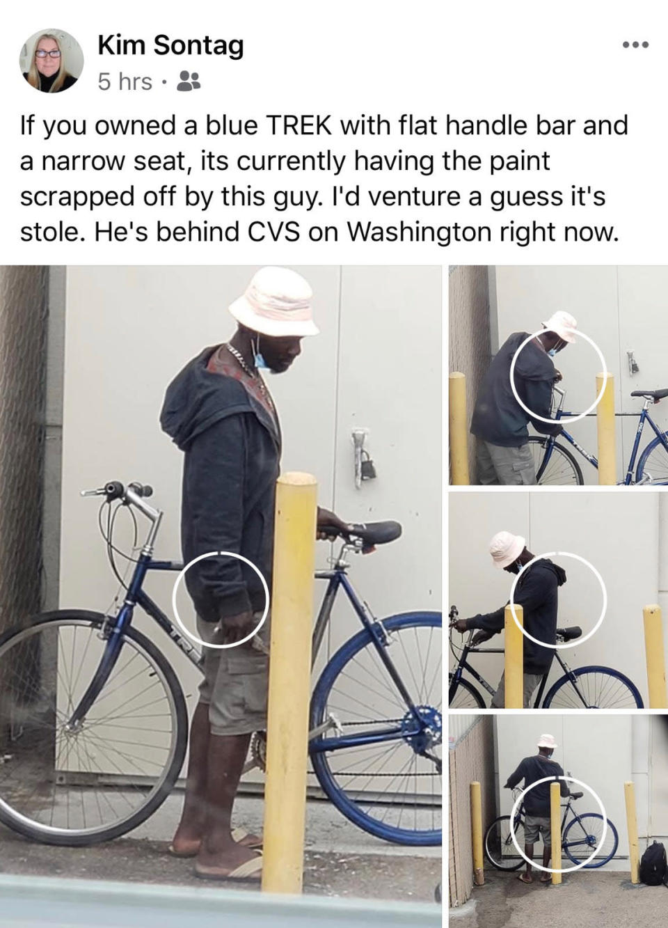 <div class="inline-image__caption"><p>NOW’s digital media director, Kim Sontag, posted a picture on Facebook of a black man standing next to a bicycle, insinuating that he had stolen it.</p></div> <div class="inline-image__credit">Facebook</div>