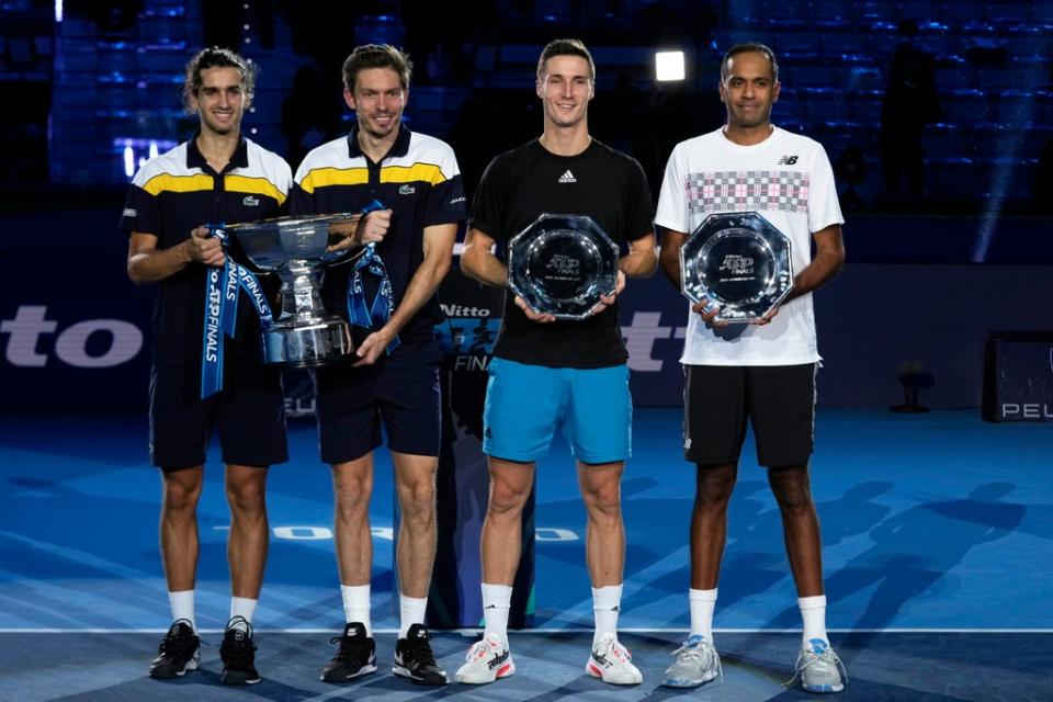 Joe Salisbury, second right, was runner-up in doubles at the ATP Finals with American Rajeev Ram (Luca Bruno/AP) (AP)