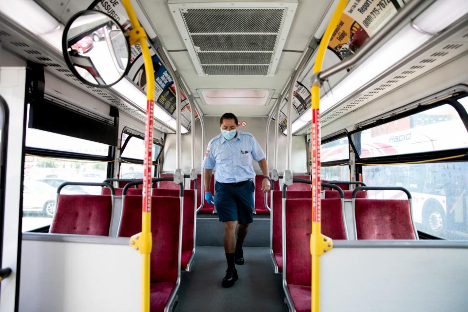 Christopher Castor drives the Route 7 bus that traverses University Avenue through San Diego's City Heights neighborhood.