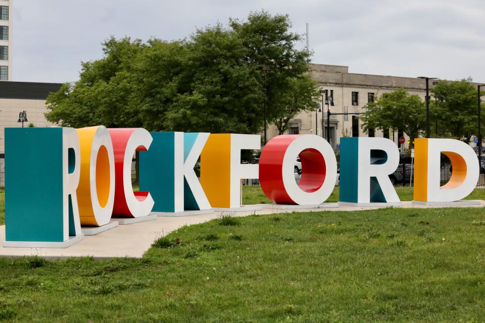 The Rockford sign is seen here on Aug. 13, 2023, on the north end of Rockford's Davis Park.