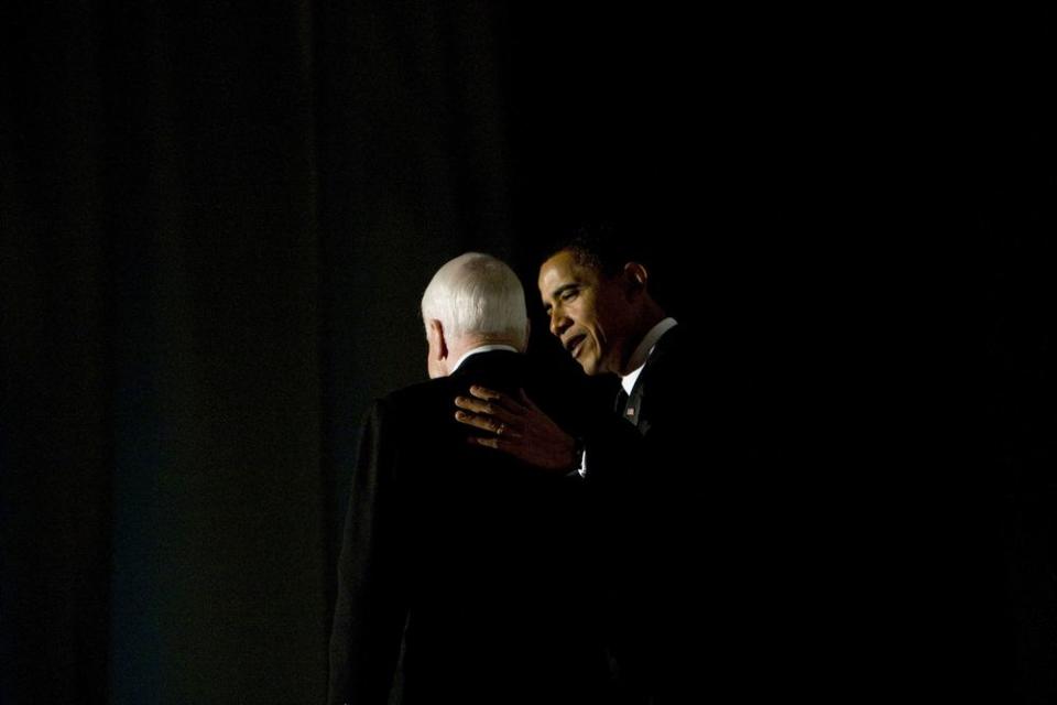 President-elect Barack Obama addresses the Bipartisan Dinner honoring Sen. John McCain in Washington on Jan. 19, 2009.