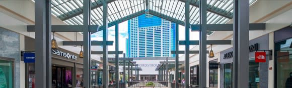 An exterior corridor of shops at Ala Moana Center in Hawaii