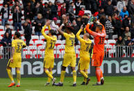 Soccer Football - Ligue 1 - OGC Nice vs Paris St Germain - Allianz Riviera, Nice, France - March 18, 2018 Paris Saint-Germain celebrate after the match REUTERS/Jean-Paul Pelissier