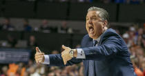 Kentucky head coach John Calipari screams at players after Florida scored during the first half of an NCAA college basketball game Saturday, March 7, 2020, in Gainesville, Fla. (AP Photo/Alan Youngblood)