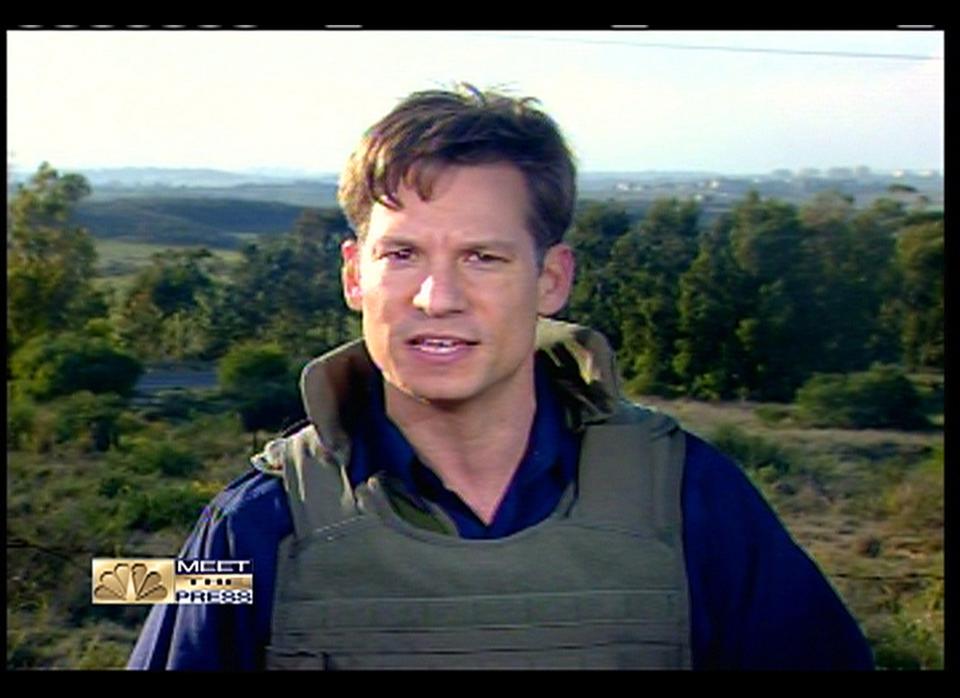 WASHINGTON, DC - JANUARY 4:  (AFP OUT) In this television screen grab taken and provided by NBC, NBC News' Chief Foreign Correspondent Richard Engel speaks via satellite from to Sderot, Israel to host David Gregory during a live taping of 'Meet the Press' at the NBC studios on January 4, 2009 in Washington, DC. Engel discussed the current Israel Gaza Conflict which is now in its ninth day.  (Photo by NBC/Meet the Press via Getty Images)