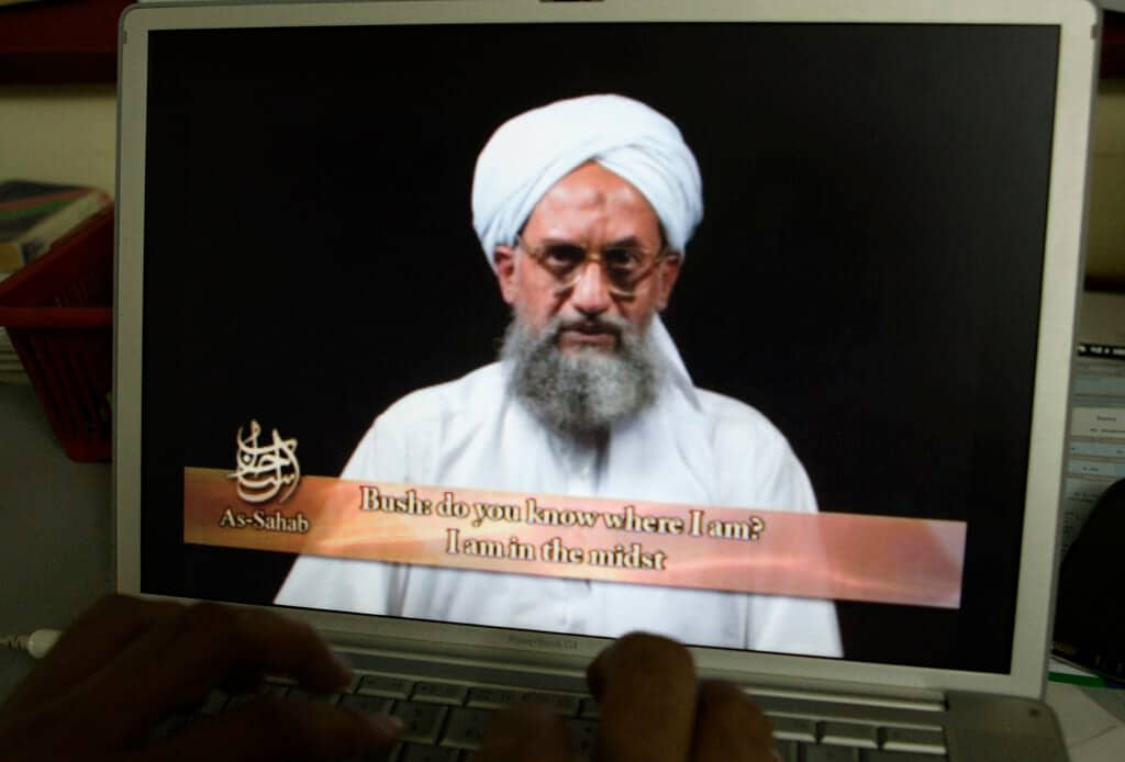 As seen on a computer screen from a DVD prepared by Al-Sahab production, al-Qaida’s Ayman al-Zawahri speaks in Islamabad, Pakistan, on June 20, 2006. Al-Zawahri, the top al-Qaida leader, was killed by the U.S. over the weekend in Afghanistan. President Joe Biden is scheduled to speak about the operation on Monday night, Aug. 1, 2022, from the White House in Washington. (AP Photo/B.K.Bangash, File)