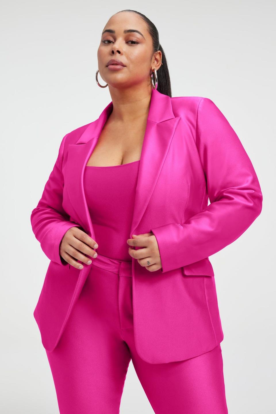 <p><a href="https://go.redirectingat.com?id=74968X1596630&url=https%3A%2F%2Fwww.goodamerican.com%2Fproducts%2Fdisco-sculpted-blazer-fuchsia-pink001&sref=https%3A%2F%2F" rel="nofollow noopener" target="_blank" data-ylk="slk:Shop Now;elm:context_link;itc:0;sec:content-canvas" class="link ">Shop Now</a></p><p>Compression Shine Sculpted Blazer </p><p>$165.00</p><p>goodamerican.com</p>