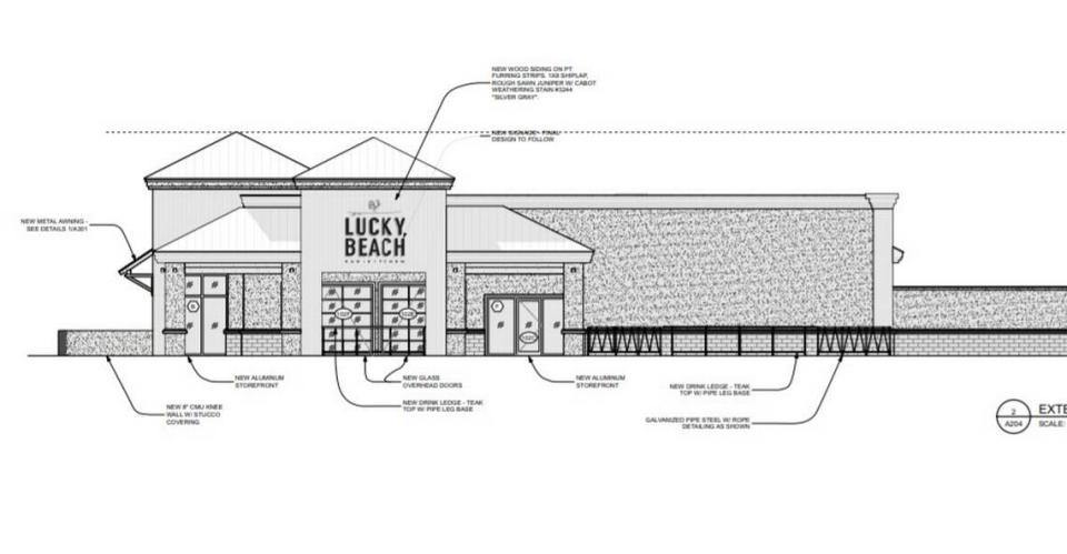 Documentation submitted to the Town of Hilton Head Island shows the plans to turn a former Carrabba’s restaurant into Lucky Beach Bar + Kitchen. 