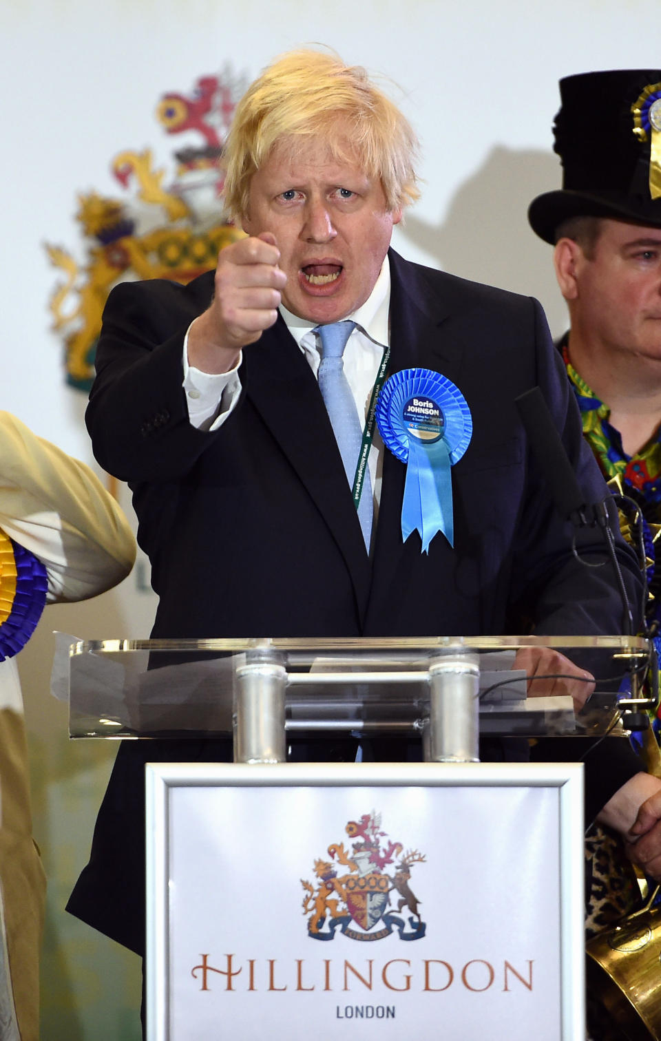 Mayor of London and prospective Conservative candidate for Uxbridge and South Ruislip, Boris Johnson, speaks after winning the seat during the General Election count at Brunel University, London.