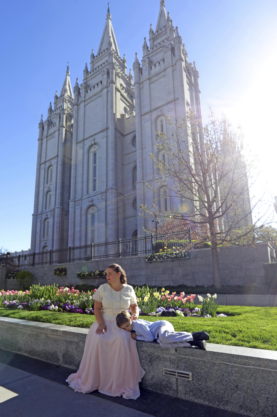 Salt Lake Temple is shown Friday, April 19, 2019, in Salt Lake City. The iconic temple central to The Church of Jesus Christ of Latter-day Saints faith will close for four years to complete a major renovation, and officials are keeping a careful eye on construction plans after a devastating fire at Notre Dame cathedral in Paris. Church President Russell M. Nelson said Friday the closure will begin in December. (AP Photo/Rick Bowmer)