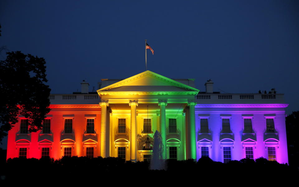 The Obama White House is illuminated in rainbow colors after historic Supreme Court ruling legalizing gay marriage in Washington June 26, 2015.  (REUTERS/Gary Cameron/Reuters)