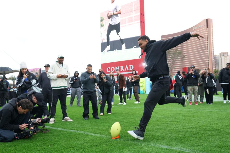 las vegas, nevada february 09 julio rodriguez participates as adidas debuts its brand campaign with a star studded roster of athletes at resorts world las vegas on february 09, 2024 in las vegas, nevada photo by joe scarnicigetty images for adidas