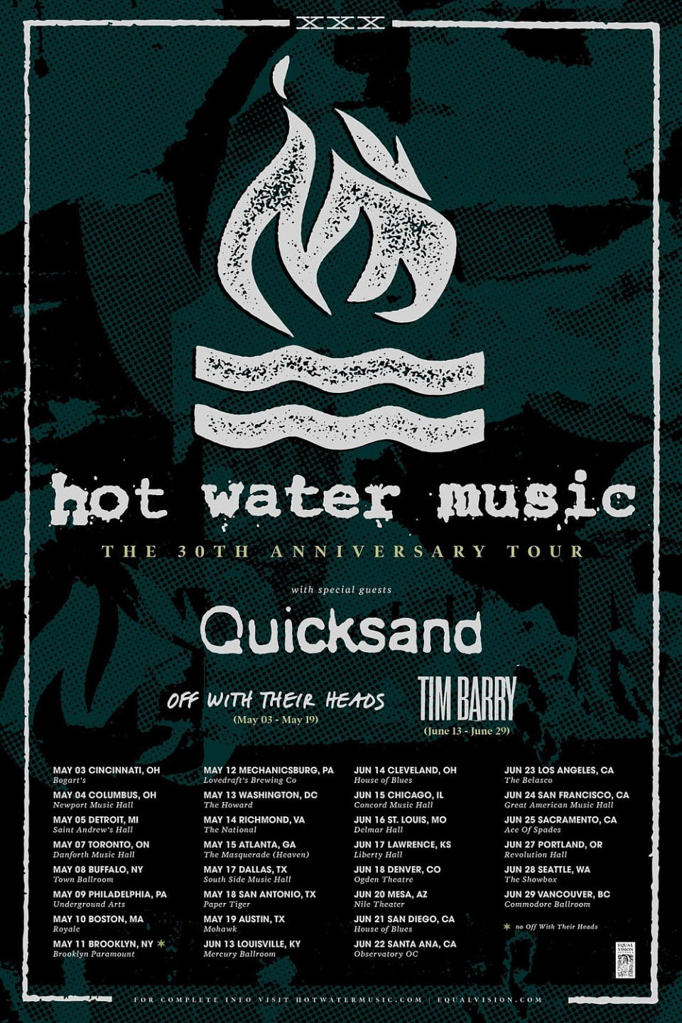 hot water music 30th anniversary north american tour dates quicksand off with their heads tim barry