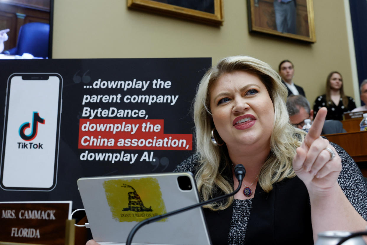 U.S. Rep. Kat Cammack (R-FL) speaks as TikTok Chief Executive Shou Zi Chew testifies before a House Energy and Commerce Committee hearing entitled 