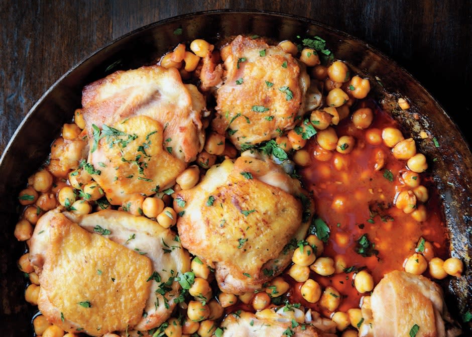 Pan-Roasted Chicken with Harissa Chickpeas