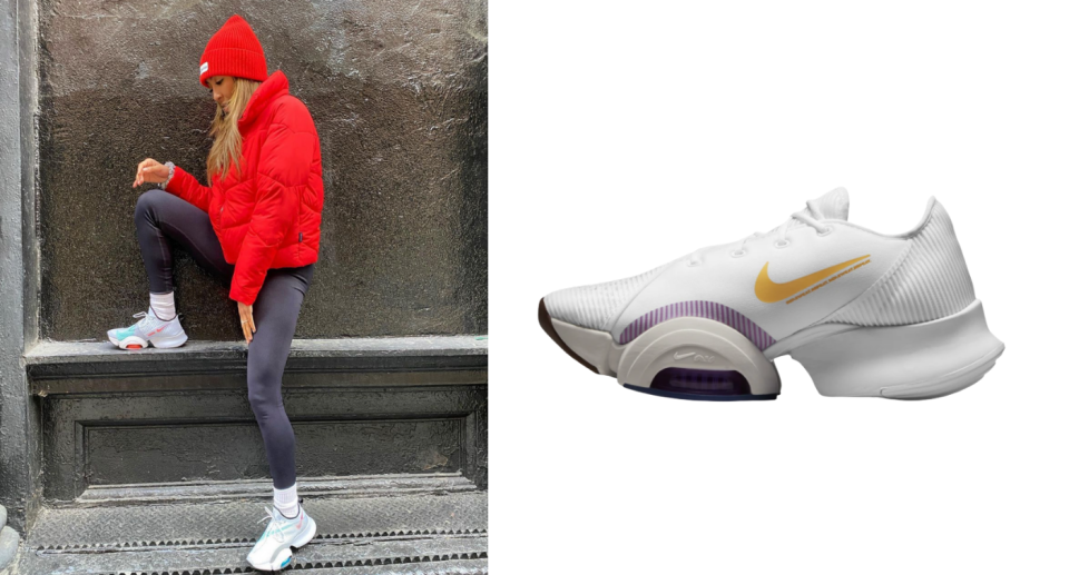 the bachelorette Tayshia Adams wearing Nike Air Zoom Superrep Sneakers in new york (Photo via tayshia/Instagram & Bandier)