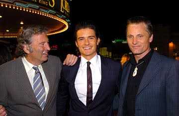 Robert Shaye , Orlando Bloom and Viggo Mortensen at the LA premiere of New Line's The Lord of the Rings: The Return of The King