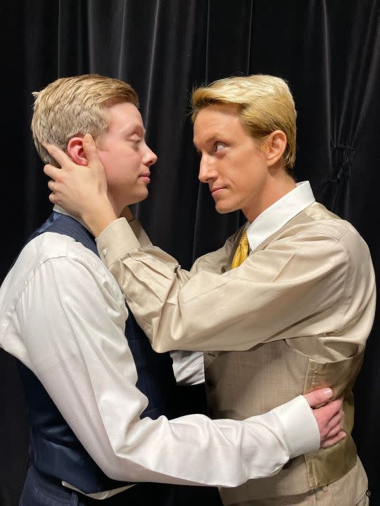 Daniel Williams, left, as Nathan Leopold and Adam Cerny as Richard Loeb in “Thrill Me” at Moline’s Black Box Theatre.