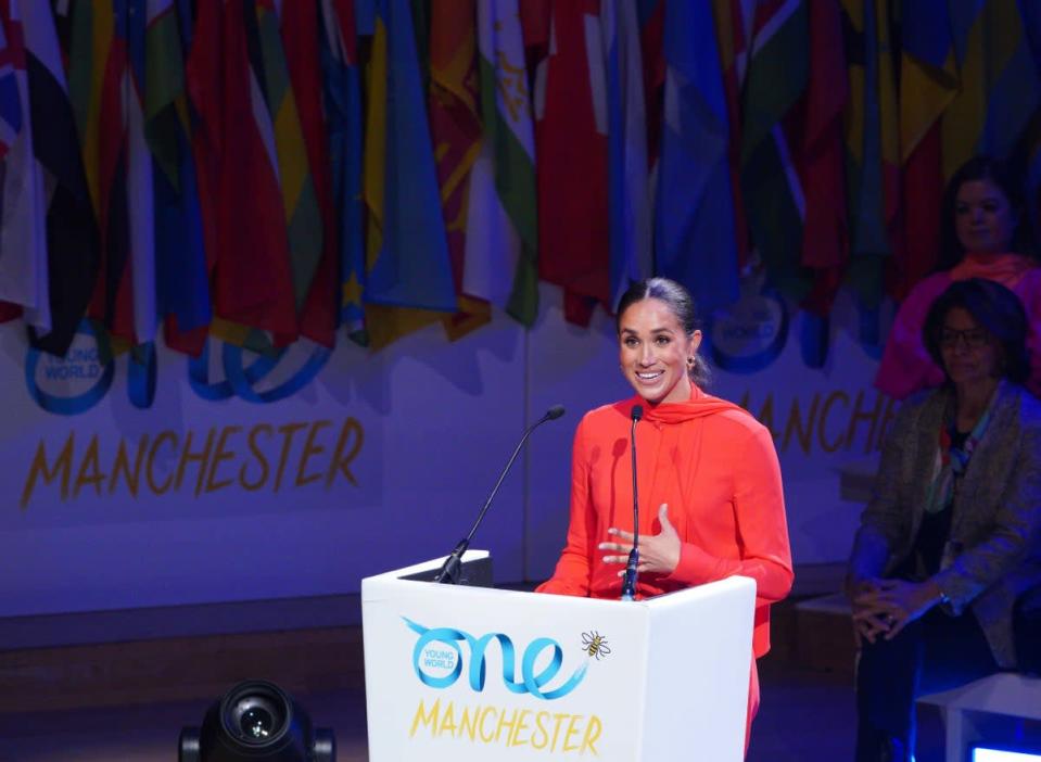 The Duchess of Sussex speaks at the One Young World 2022 Manchester Summit at Bridgewater Hall, Manchester (Peter Byrne/PA) (PA Wire)