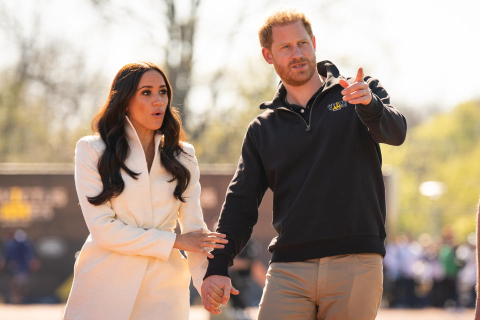 The Duke and Duchess of Sussex attending the Invictus Games athletics events in the Athletics Park, at Zuiderpark the Hague, Netherlands. Picture date: Sunday April 17, 2022.