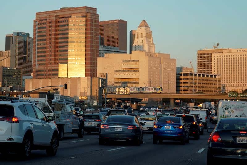 FILE PHOTO: Traffic travels along a highway next to Los Angeles, California