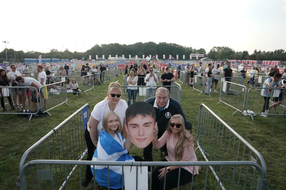 Fans in separate pens to social distance, ahead of the Sam Fender concert at the Virgin Money Unity Arena, a pop-up venue in Gosforth Park, Newcastle. Fans in groups of up to five people are watching the show from 500 separate raised metal platforms at what the promoters say is the world's first socially-distanced gig.