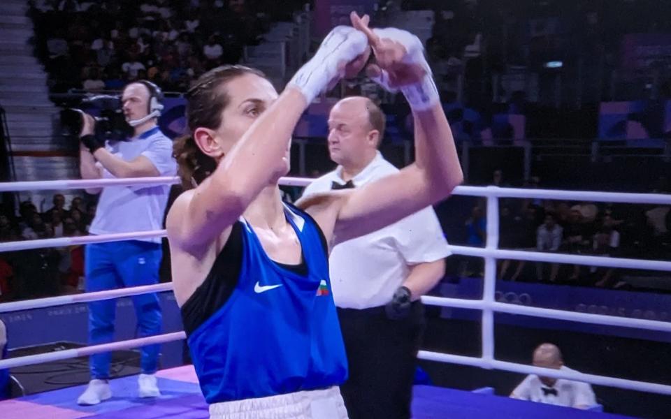 After losing to Lin Yu Ting, Bulgaria's Svetlana Staneva rejected a handshake and made a double tap 'X' gesture to the crowd