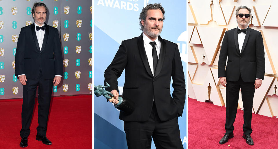 The Oscar-winning actor pledged to wear the same Stella McCartney suit for every awards ceremony of 2020. (Getty Images)