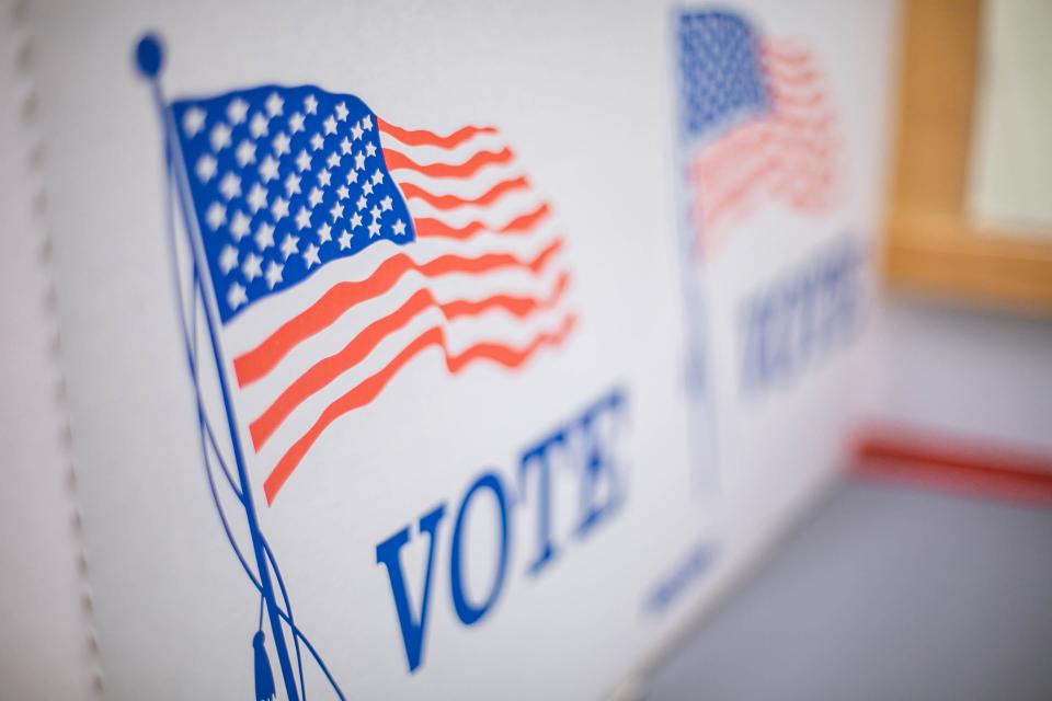 Voting signs are shown during early voting in 2022 at the Oklahoma County Election Board.