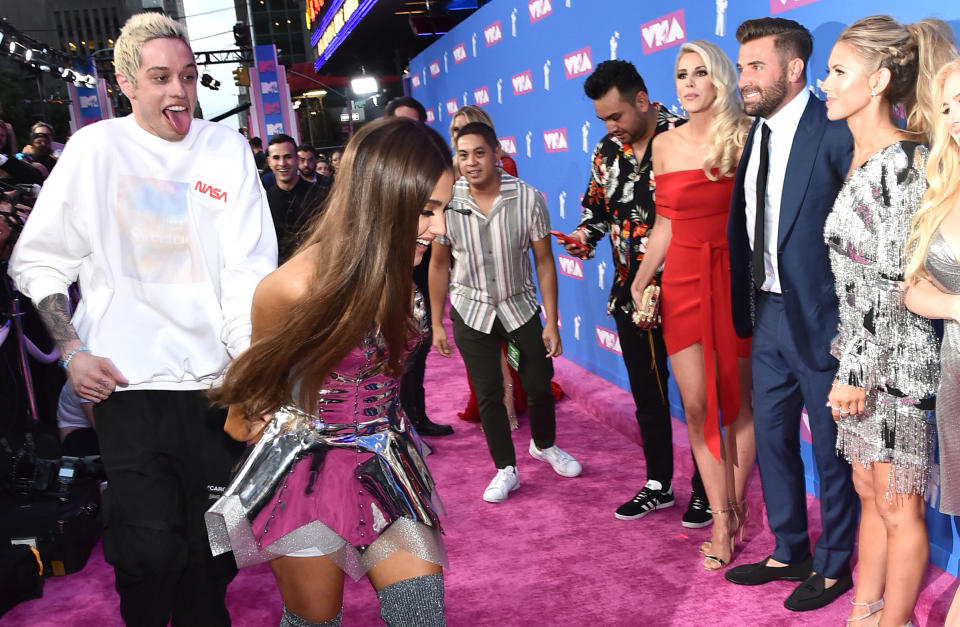 Pete Davidson and Ariana Grande attend the 2018 MTV Video Music Awards at Radio City Music Hall on in New York City on Aug. 20, 2018.