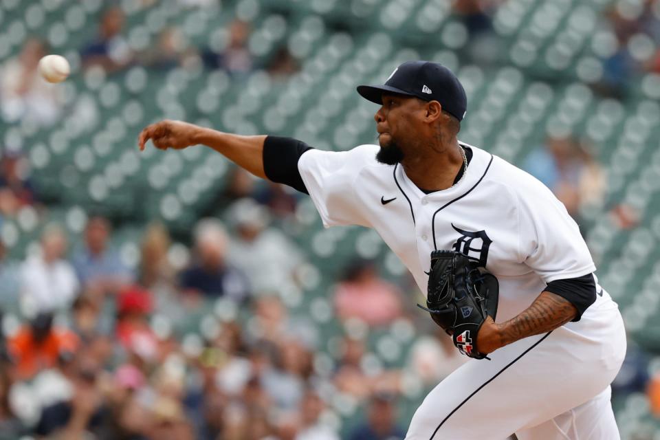 Detroit Tigers relief pitcher Jose Cisnero (67) pitches in the eighth inning against the St. Louis Cardinals at Comerica Park, June 23, 2021.