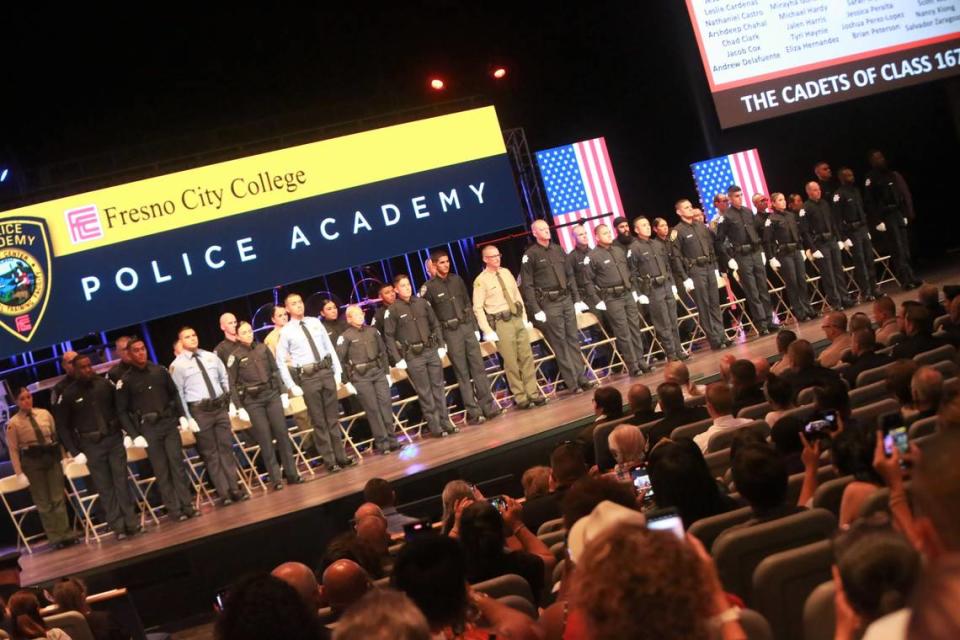 The 38 cadets of the Basic Police Academy Class #167 celebrated the end of their basic police training with a competition ceremony on Friday (July 1) at CrossCity Church in Fresno.