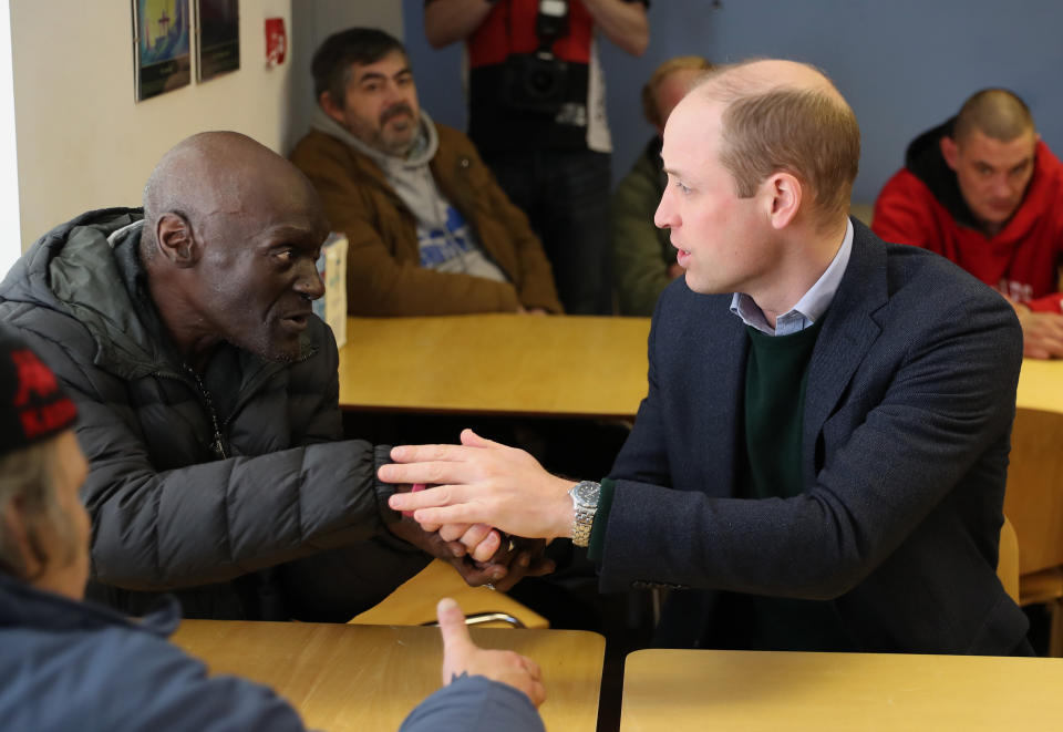 The Duke of Cambridge during a visit to the Beacon Project, a day centre which gives support to the homeless, excluded and marginalized in Mansfield, Nottinghamshire.
