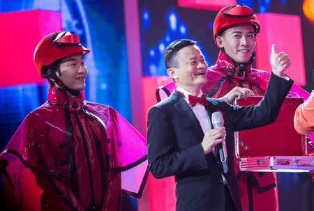 Alibaba founder and chairman Jack Ma gestures as he attends Alibaba Group's 11.11 Global shopping festival in Beijing, China, November 10, 2015. REUTERS/China Daily