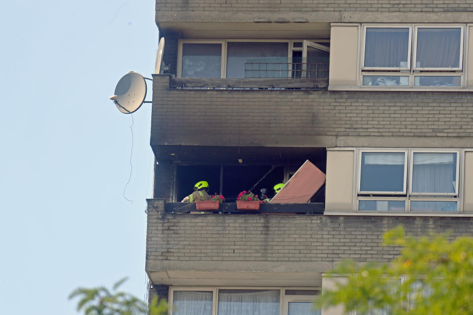 Firefighters at Markland House after a fire broke out at the block of flats a short walk away from Grenfell Tower in West London. (Photo by Victoria Jones/PA Images via Getty Images)