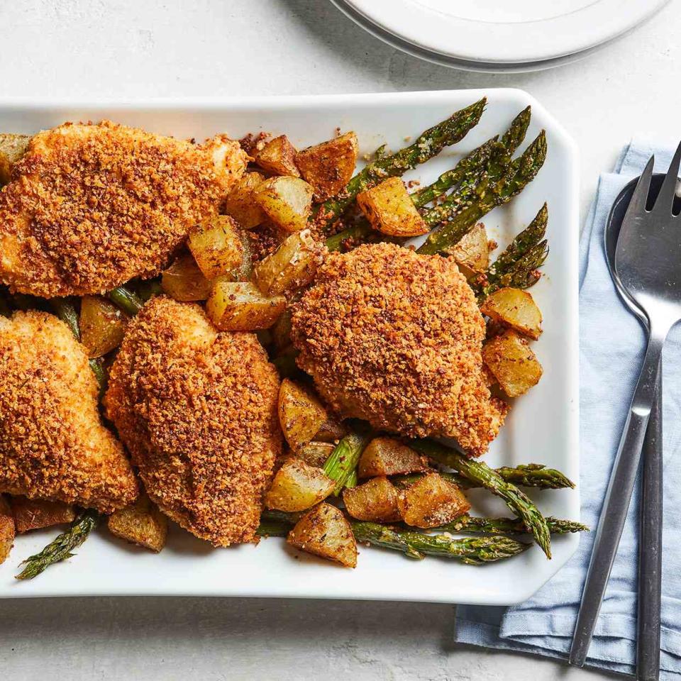 Sheet-Pan Baked Parmesan Chicken with Asparagus & Potatoes