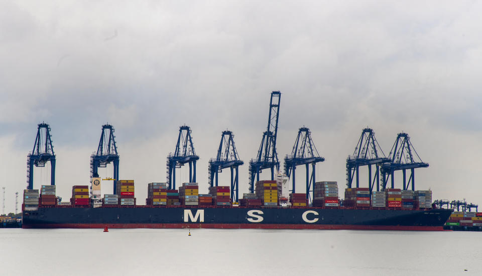 <p>General view of Harwich Docks in Harwich, Essex. Picture date: Wednesday May 19, 2021.</p>
