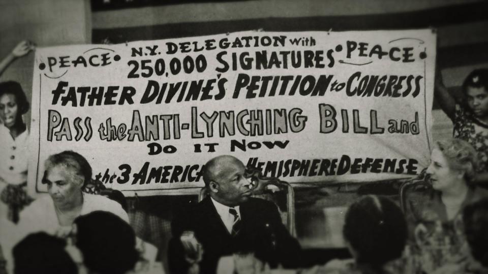 Members at a rally promoting Father's anti-lynching bill.