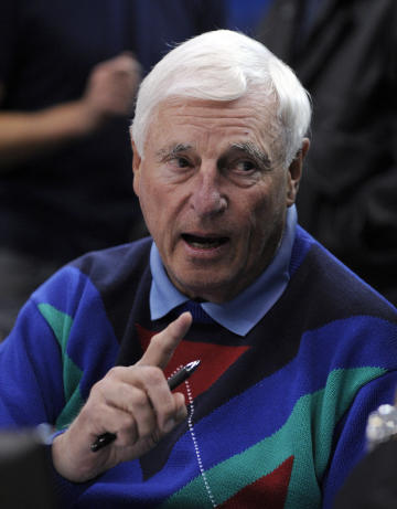 Bobby Knight before an NCAA college basketball game between Connecticut and Stanford in Hartford, Conn., Wednesday, Dec. 18, 2013. (AP Photo/Fred Beckham)