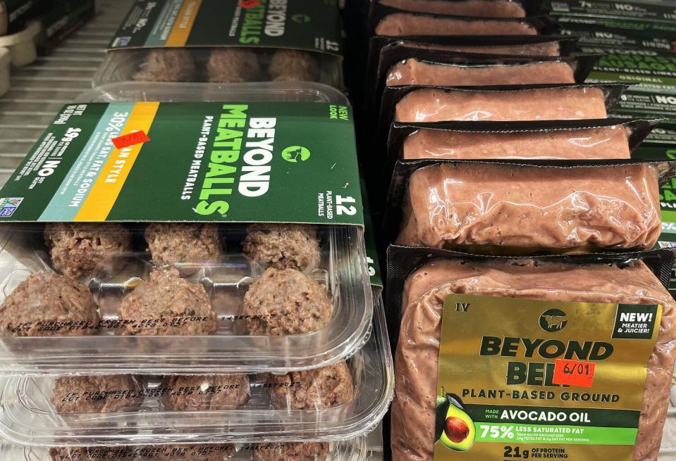 Beyond Meat products for sale at a supermarket in Los Angeles on May 30, 2024.