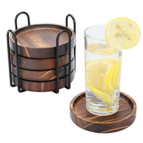 4) Natural Paulownia Wood Drink Coaster Set