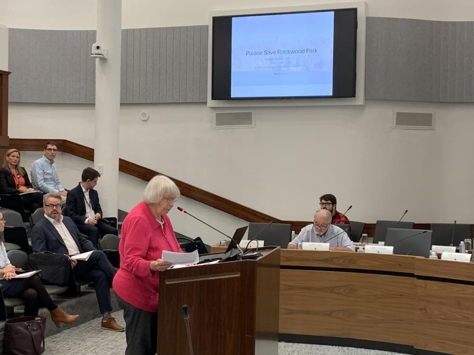Joan Pearce spoke to the city's Growth Committee on behalf of community group Friends of Rockwood Park and urged council members to rescind motion declaring the 1671 Sandy Point land parcel as surplus.